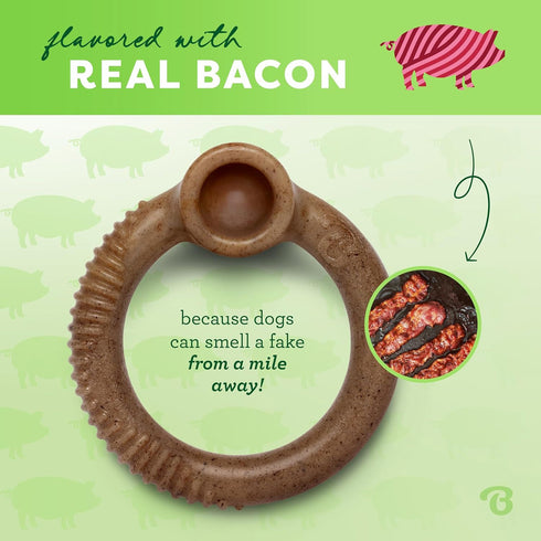 Benebone Ring Durable Dog Chew Toy Large Bacon Flavor poudrefeed.com 2