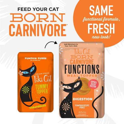 Tiki Cat Born Carnivore Functions Digestion Pumpkin Puree Tummy Topper Cat Food 1.5oz Poudre Pet & Feed Supply