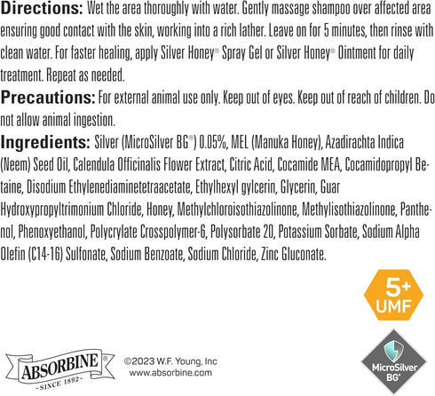 Absorbine Silver Honey Rapid Skin Relief Medicated Shampoo for Horses, Dogs and Cats 16 fl oz