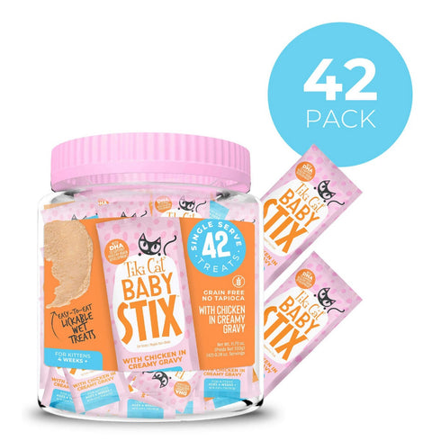 Tiki Cat Baby Stix Wet Treats with Chicken in Creamy Grave 0.28oz Sachets 42 Count Jar - Poudre Pet & Feed Supply 7