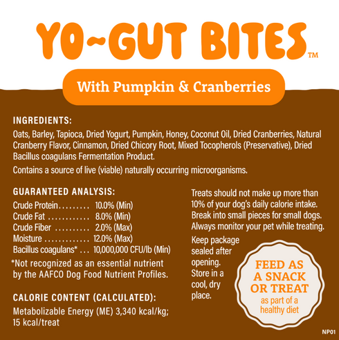 Natural Balance Treat Yo-Gut Bites Dog Treats - Pumpkin & Cranberry - 10oz Pouch