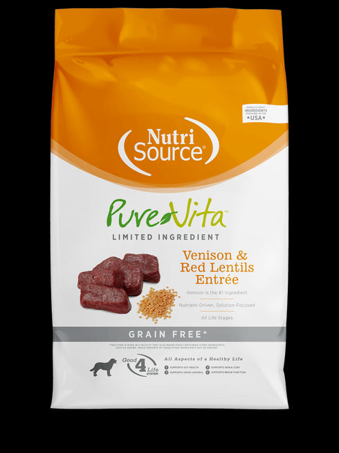 PureVita Grain Free Limited Ingredient Dry Dog Food - Venison & Red Lentil - 25lb Bag