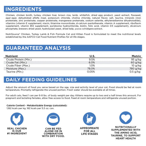 NutriSource Kitten & Adult Wet Cat Food - Chicken, Turkey, Lamb, & Fish - 5.5oz Can