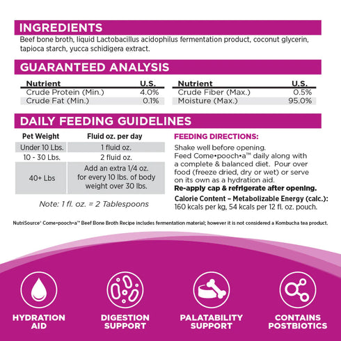 Nutrisource Come-Pooch-A Bone Broth for Dogs - Beef - 12oz Pour Pouch