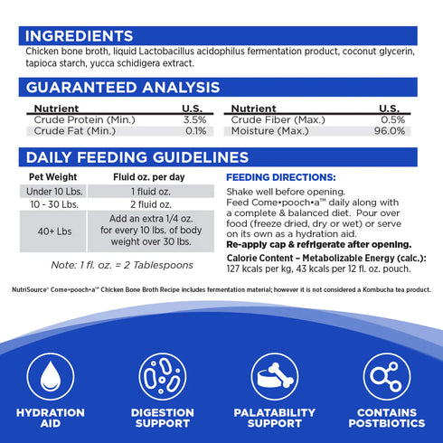 Nutrisource Come-Pooch-A Bone Broth for Dogs - Chicken - 12oz Pour Pouch