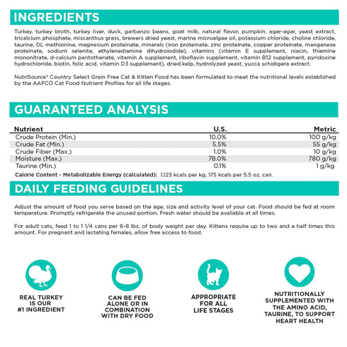 NutriSource Grain Free Wet Cat Food - Country Select - 5.5oz Can