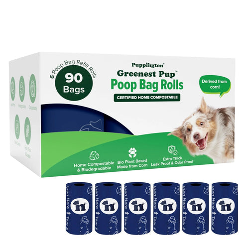 Puppington Compostable Poop Bags - Navy Blue - 90 Count