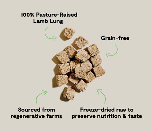 Open Farm Cubes Freeze Dried Raw Dog Treat - Lamb Lung - 1.5oz Pouch