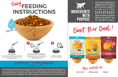 Grandma Lucy's Pumpkin Pouch Dog & Cat Food Topper - Digestion - 6oz Pouch