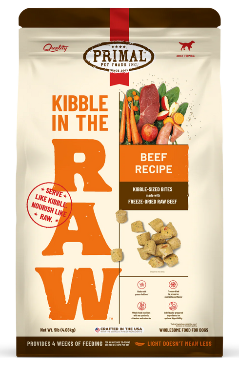 Primal Kibble In The Raw Dry Dog Food - Beef - 1.5lb Bag