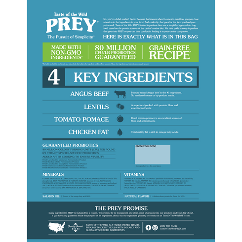 Taste of the Wild Prey Limited Ingredient Dry Dog Food - Angus Beef - 25lb Bag