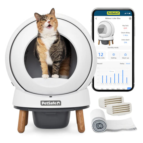 PetSafe ScoopFree Smart Spin Smart Self Cleaning Cat Litter Box - White