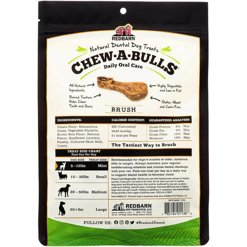 Redbarn Chew-A-Bulls Brush Dental Dog Treats - Medium - 12ct