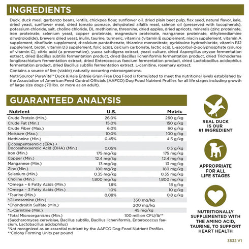 PureVita Limited Ingredient Grain Free Dry Dog Food - Duck & Kale - 4lb Bag
