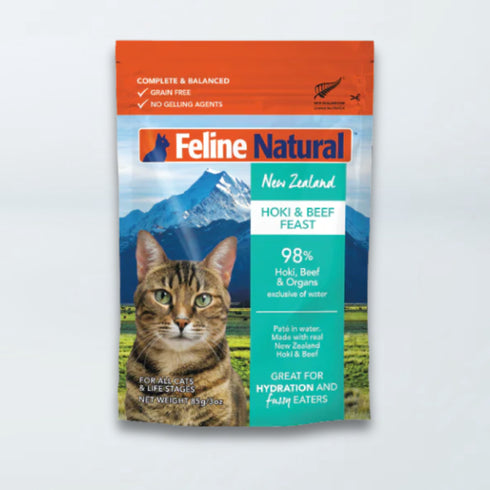 Feline Natural Wet Cat Food - Hoki & Beef - 3oz Pouch