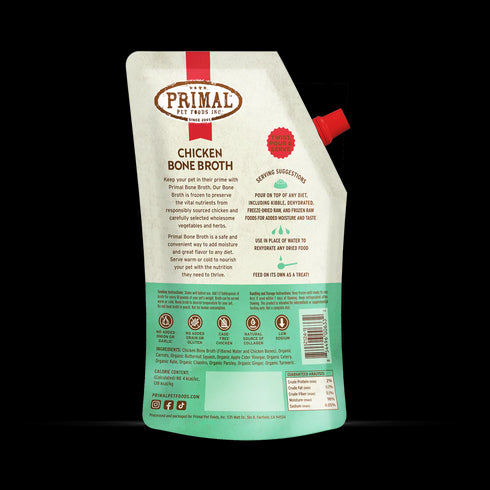 Primal Bone Broth Hydrator Dog & Cat Food - Chicken - 20oz Resealable Pouch