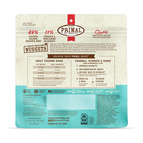 Primal Freeze Dried Nuggets Cat Food - Chicken & Salmon - 14oz Bag