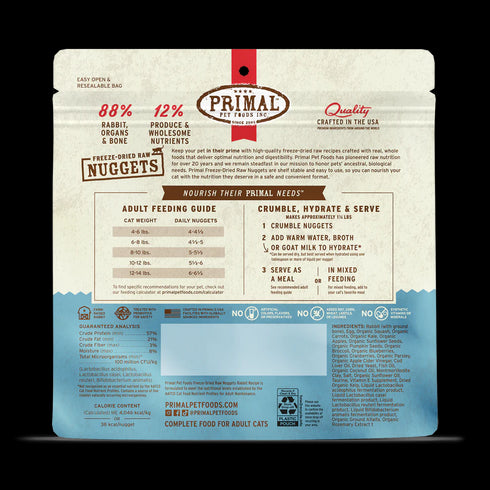 Primal Freeze Dried Nuggets Cat Food - Rabbit - 14oz Bag