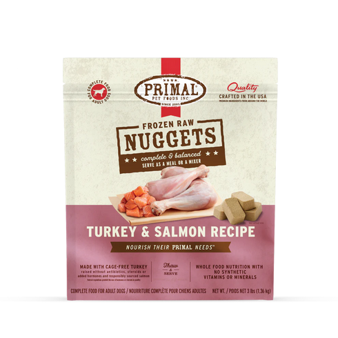 Primal Nuggets Frozen Raw Dog Food - Turkey & Salmon - 3lb Bag