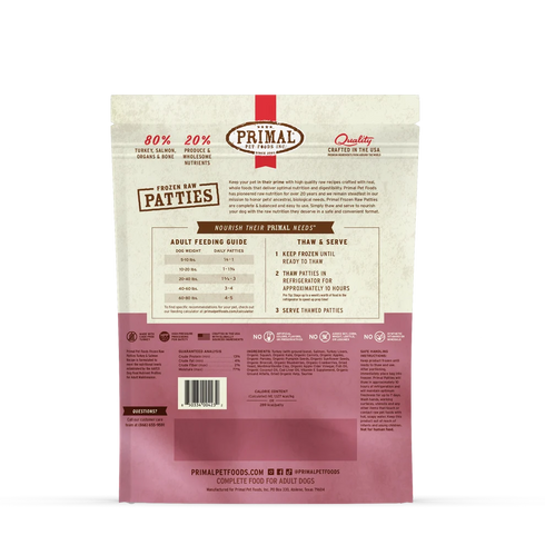 Primal Patties Frozen Raw Dog Food - Turkey & Salmon - 6lb Bag