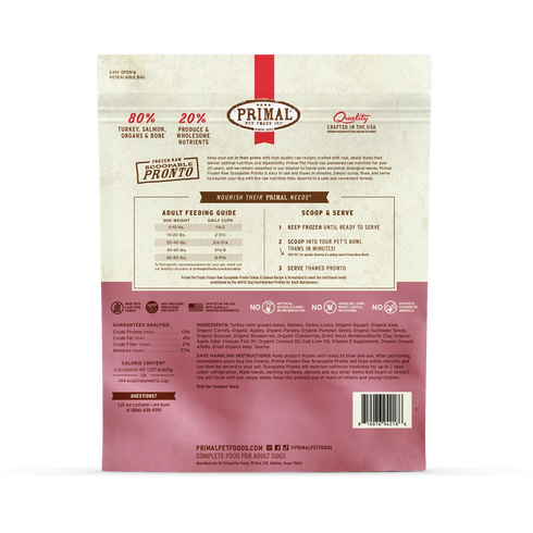 Primal Pronto Frozen Raw Scoopable Dog Food - Turkey & Salmon - 4lb Bag