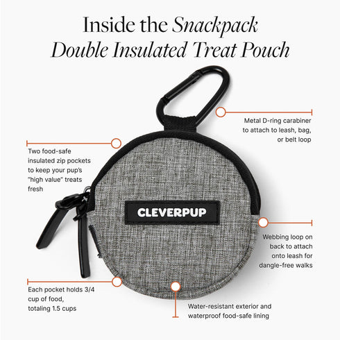 Cleverpup Snackpack Double Insulated Dog Treat Pouch - Heather Grey