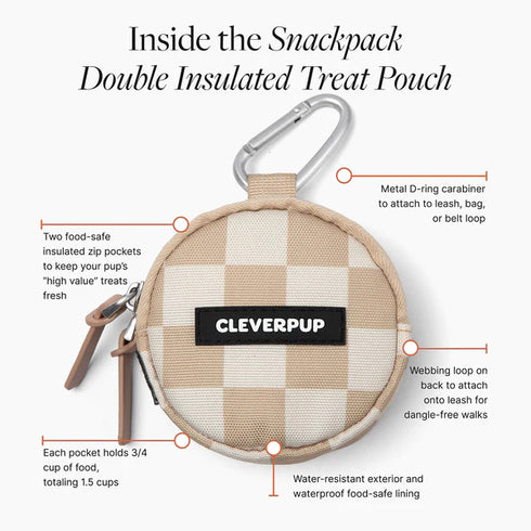 Cleverpup Snackpack Double Insulated Dog Treat Pouch - Checkered