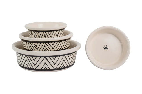 Petware Boho Vibes Ceramic Pet Bowl - Medium - White & Black