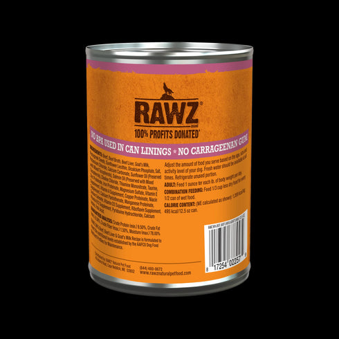 Rawz Wet Dog Food - 96% Beef & Liver With Goats Milk - 12.5oz Can
