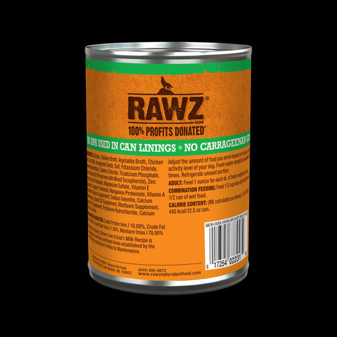 Rawz Wet Dog Food - 96% Chicken & Liver With Goats Milk - 12.5oz Can