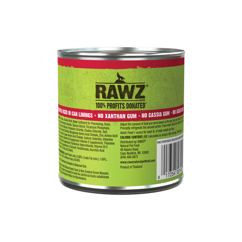 Rawz Wet Dog Food - Shredded Chicken, Duck, & New Zealand Green Mussels - 10oz Can