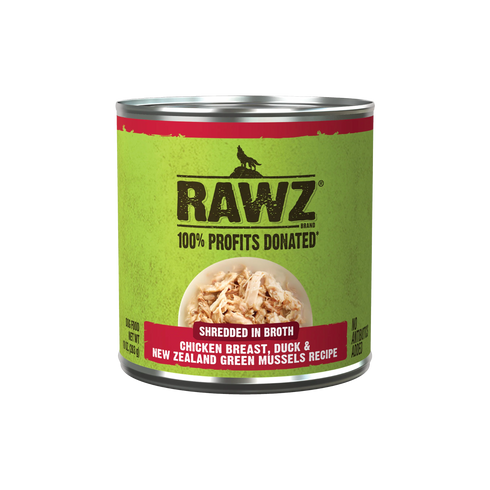 Rawz Wet Dog Food - Shredded Chicken, Duck, & New Zealand Green Mussels - 10oz Can