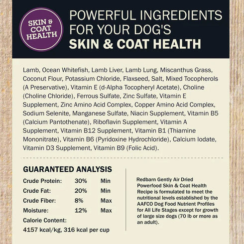 Redbarn Skin & Coat Air Dried Dog Food - Lamb & Fish - 2lb Bag