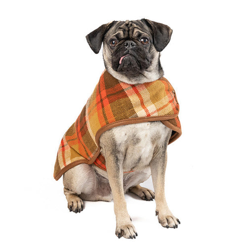 Chilly Dog Blanket Dog Coat - Medium - Rust Plaid