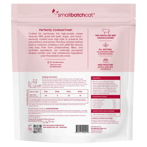 Smallbatch Perfectly Cooked Frozen Cat Food - Beef - 2lb Bag