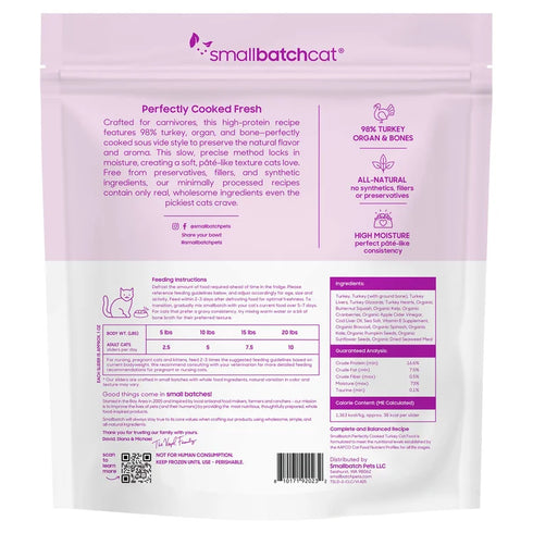 Smallbatch Perfectly Cooked Frozen Cat Food - Turkey - 2lb Bag