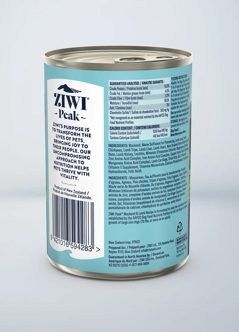 Ziwi Peak Wet Dog Food - Mackerel & Lamb - 13.75oz Can