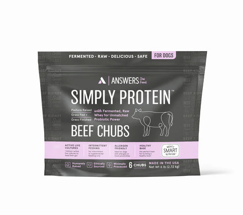 Answers Simply Protein Frozen Raw Dog Food - Beef Chubs - 6lbs
