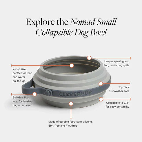 Cleverpup Nomad Collapsible Travel Dog Bowl - Small - Grey