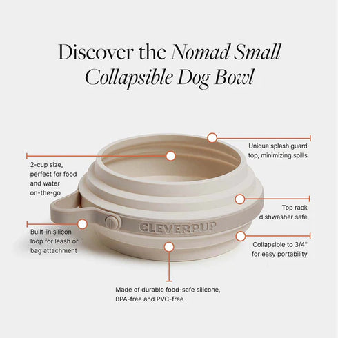 Cleverpup Nomad Collapsible Travel Dog Bowl - Small - Sand