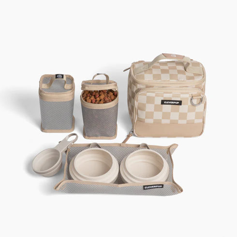 Cleverpup Bistro Box Dog Food Travel Kit - Small - Checkered