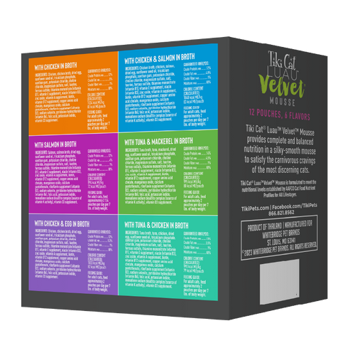 Tiki Cat Luau Velvet Mousse Variety Pack Wet Cat Food - 6 Flavors - 12 2.8oz Pouches