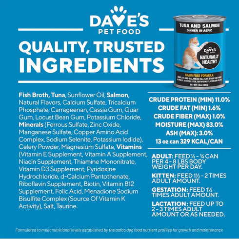 Dave's Pet Food Naturally Healthy Grain Free Wet Cat Food - Tuna & Salmon - 13oz Can