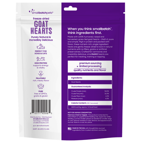 smallbatch Freeze Dried Cat & Dog Treats - Goat Hearts - 3oz Bag