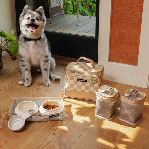 Cleverpup Bistro Box Dog Food Travel Kit - Small - Checkered