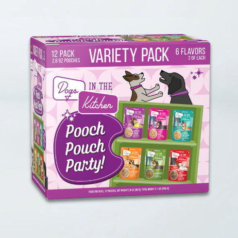 Weruva Dogs in The Kitchen Pooch Pouch Party Variety Pack Wet Dog Food - 12 2.8oz Pouchs