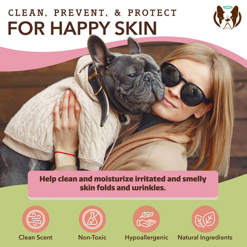 Natural Dog Company Wrinkle Wipes Dog Grooming Wipes - 50 Count