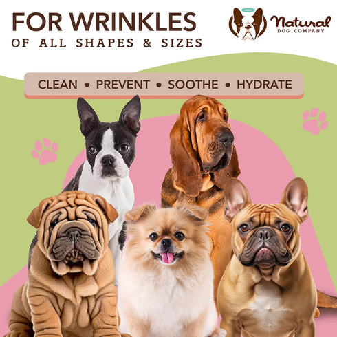 Natural Dog Company Wrinkle Wipes Dog Grooming Wipes - 50 Count