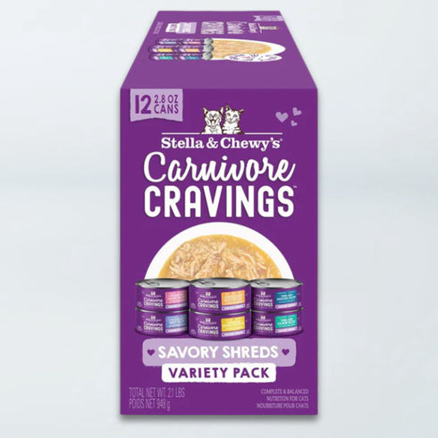 Stella & Chewy's Carnivore Cravings Savory Shreds Wet Cat Food - Variety Pack - 12 2.8oz Cans