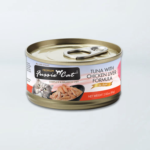 Fussie Cat Premium Wet Cat Food - Tuna With Chicken Liver 2.8oz Can